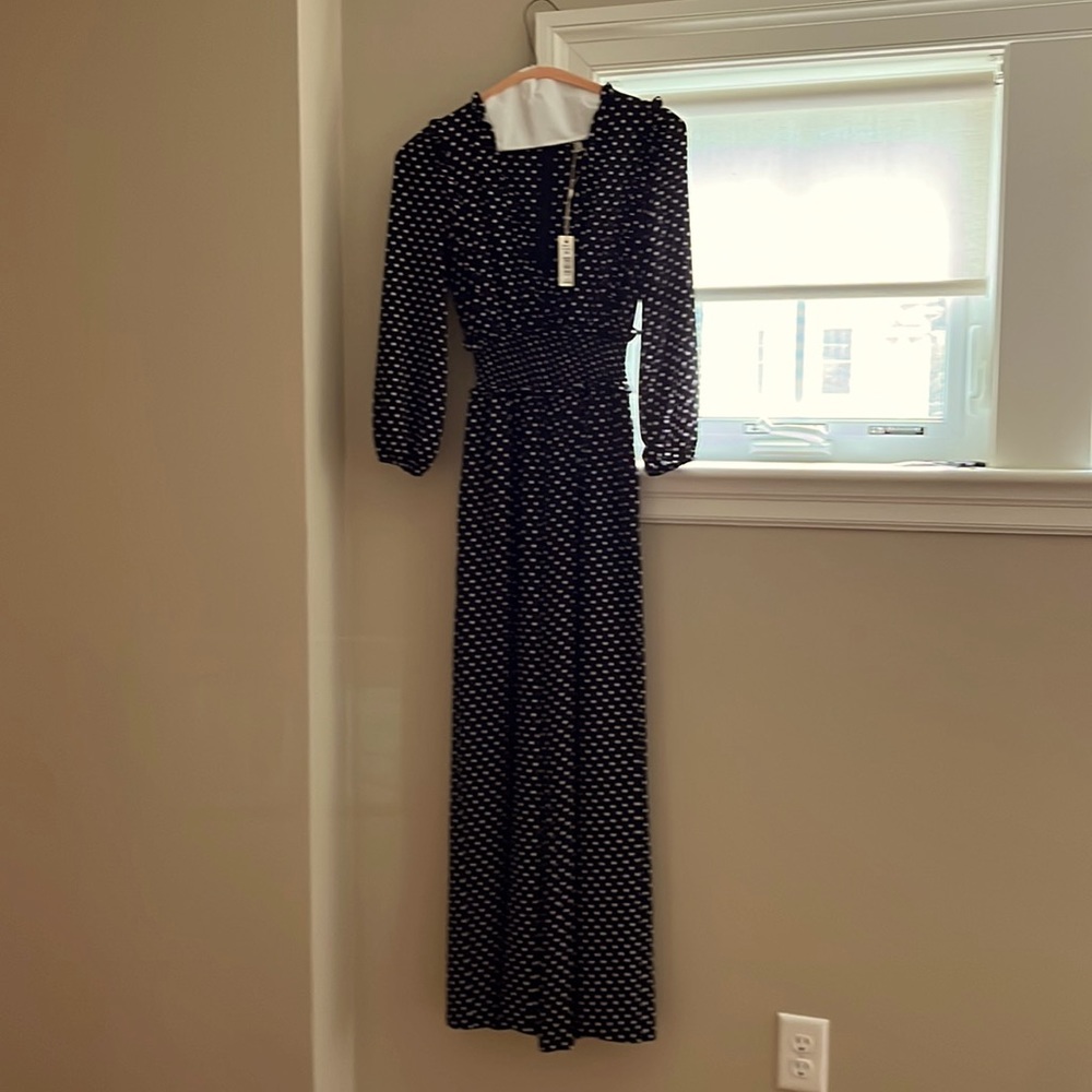 NWT Max Studio Black jumpsuit with white polka dots.